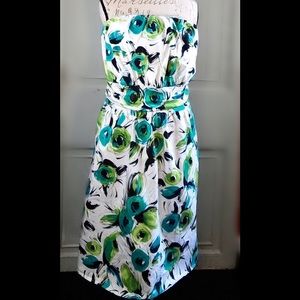 Ashley Stewart Strapless Dress in White and Green Floral